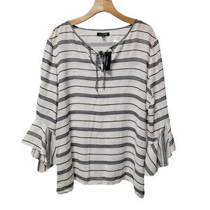 Max Edition Rayon Blouse Long‎ Ruffle Sleeve Top Striped Womens Large NWT NEW
